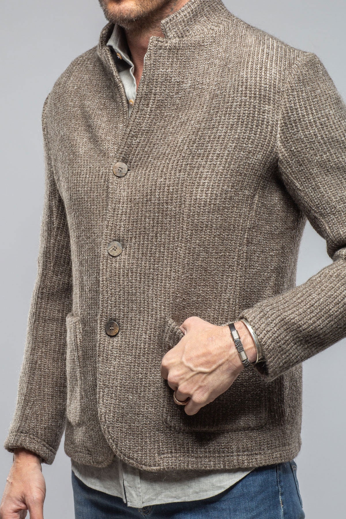 Cardigan Shirt Jacket In Grey - Image 6
