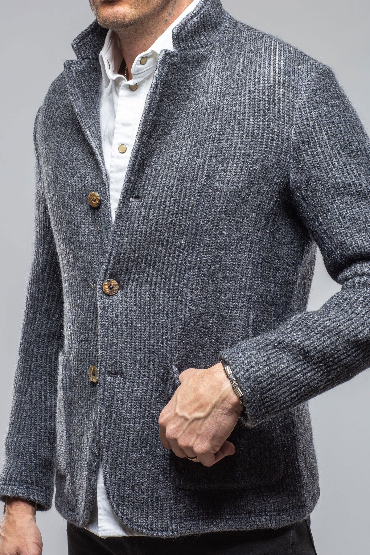 Cardigan Shirt Jacket In Navy - Image 6